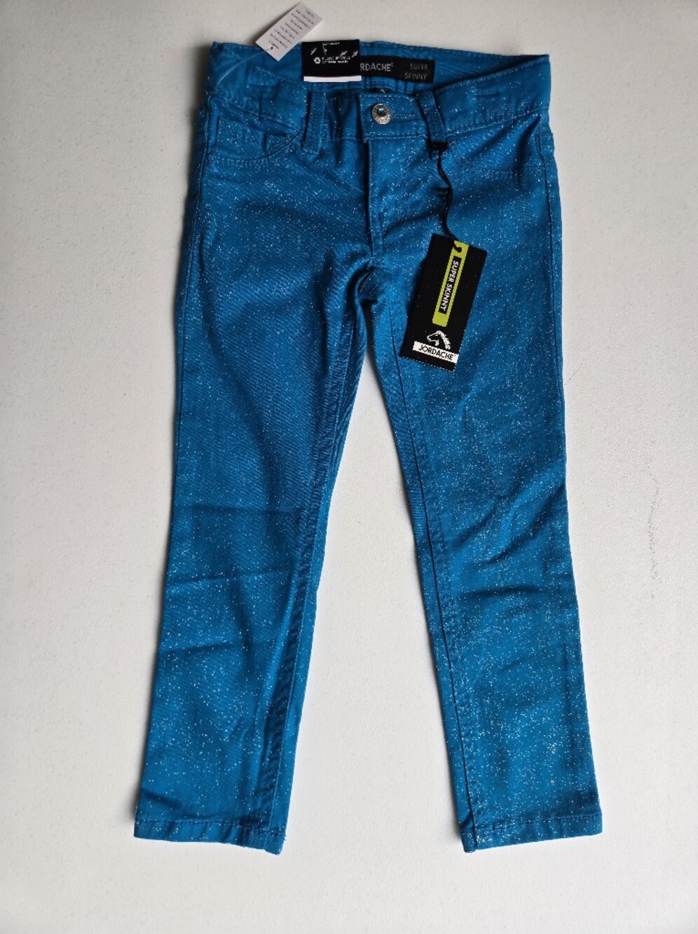 NWT Jordache Girls Super Skinny Adjustable Waist Teal Glitter Sparkle Jeans